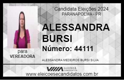 Candidato ALESSANDRA BURSI 2024 - PARANAPOEMA - Eleições