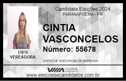 Candidato CINTIA VASCONCELOS 2024 - PARANAPOEMA - Eleições