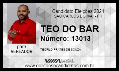 Candidato TEO DO BAR 2024 - SÃO CARLOS DO IVAÍ - Eleições