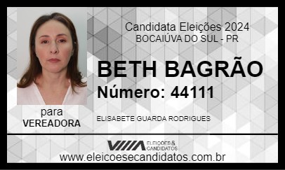 Candidato BETH BAGRÃO 2024 - BOCAIÚVA DO SUL - Eleições