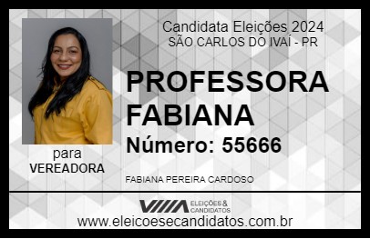 Candidato PROFESSORA FABIANA 2024 - SÃO CARLOS DO IVAÍ - Eleições