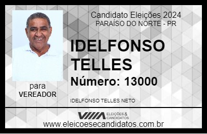 Candidato IDELFONSO TELLES 2024 - PARAÍSO DO NORTE - Eleições