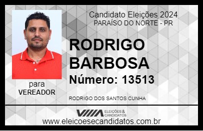 Candidato RODRIGO BARBOSA 2024 - PARAÍSO DO NORTE - Eleições