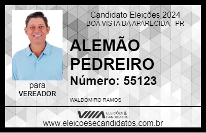 Candidato ALEMÃO PEDREIRO 2024 - BOA VISTA DA APARECIDA - Eleições