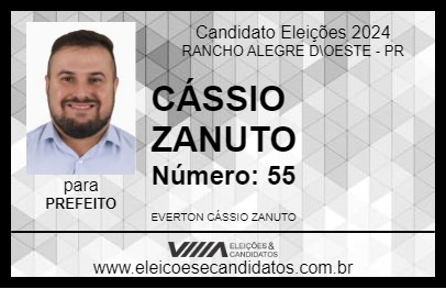 Candidato CÁSSIO ZANUTO 2024 - RANCHO ALEGRE D\OESTE - Eleições