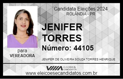 Candidato JENIFER TORRES 2024 - ROLÂNDIA - Eleições