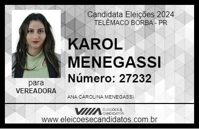 Candidato KAROL MENEGASSI 2024 - TELÊMACO BORBA - Eleições