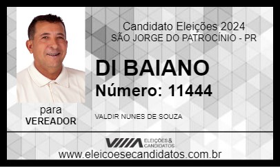 Candidato DI BAIANO 2024 - SÃO JORGE DO PATROCÍNIO - Eleições