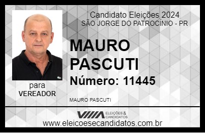 Candidato MAURO PASCUTI 2024 - SÃO JORGE DO PATROCÍNIO - Eleições