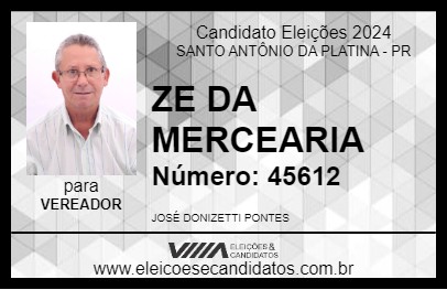 Candidato ZE DA MERCEARIA 2024 - SANTO ANTÔNIO DA PLATINA - Eleições