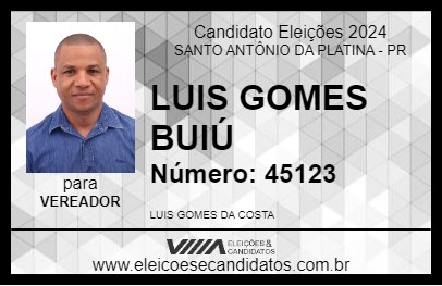 Candidato LUIS GOMES BUIÚ 2024 - SANTO ANTÔNIO DA PLATINA - Eleições