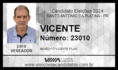 Candidato VICENTE 2024 - SANTO ANTÔNIO DA PLATINA - Eleições