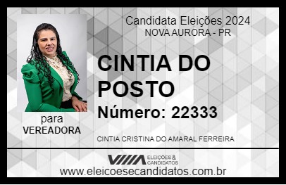 Candidato CINTIA DO POSTO 2024 - NOVA AURORA - Eleições