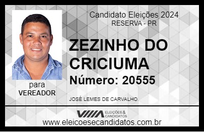 Candidato ZEZINHO DO CRICIUMA 2024 - RESERVA - Eleições