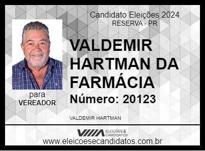 Candidato VALDEMIR HARTMAN DA FARMÁCIA 2024 - RESERVA - Eleições