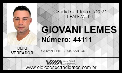 Candidato GIOVANI LEMES 2024 - REALEZA - Eleições