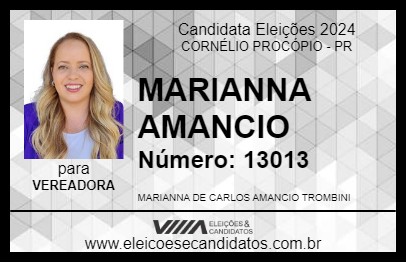 Candidato MARIANNA AMANCIO 2024 - CORNÉLIO PROCÓPIO - Eleições