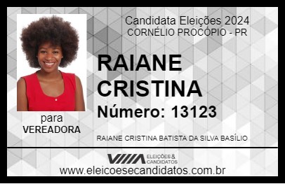 Candidato RAIANE CRISTINA 2024 - CORNÉLIO PROCÓPIO - Eleições