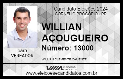 Candidato WILLIAN AÇOUGUEIRO 2024 - CORNÉLIO PROCÓPIO - Eleições