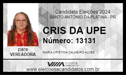 Candidato CRIS DA UPE 2024 - SANTO ANTÔNIO DA PLATINA - Eleições