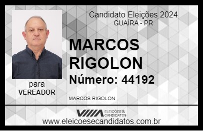 Candidato MARCOS RIGOLON 2024 - GUAÍRA - Eleições