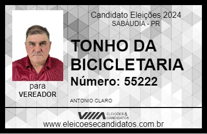 Candidato TONHO DA BICICLETARIA 2024 - SABÁUDIA - Eleições