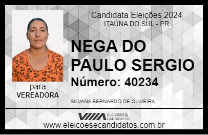 Candidato NEGA DO PAULO SERGIO 2024 - ITAÚNA DO SUL - Eleições