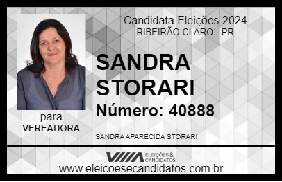 Candidato SANDRA STORARI 2024 - RIBEIRÃO CLARO - Eleições