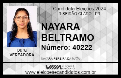 Candidato NAYARA BELTRAMO 2024 - RIBEIRÃO CLARO - Eleições