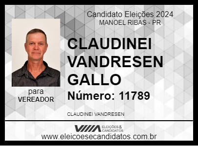 Candidato CLAUDINEI VANDRESEN GALLO 2024 - MANOEL RIBAS - Eleições