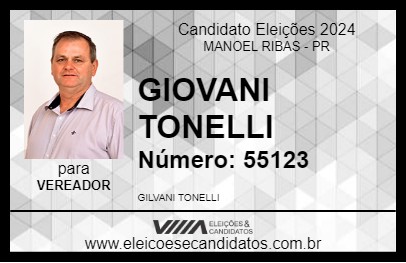 Candidato GIOVANI TONELLI 2024 - MANOEL RIBAS - Eleições