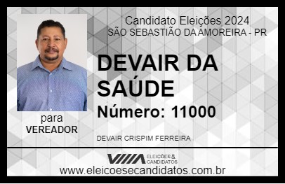 Candidato DEVAIR DA SAÚDE 2024 - SÃO SEBASTIÃO DA AMOREIRA - Eleições