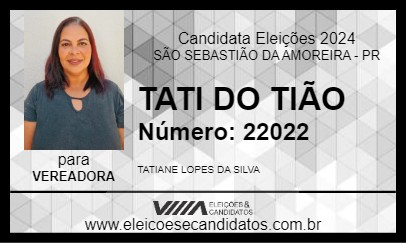 Candidato TATI DO TIÃO 2024 - SÃO SEBASTIÃO DA AMOREIRA - Eleições