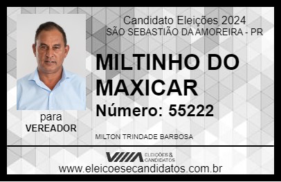 Candidato MILTINHO DA MAXICAR 2024 - SÃO SEBASTIÃO DA AMOREIRA - Eleições