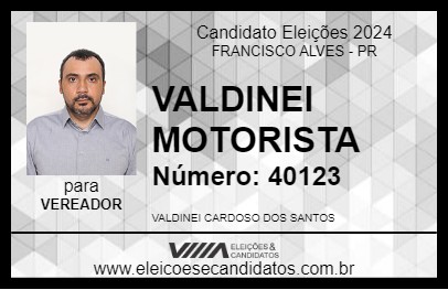 Candidato VALDINEI MOTORISTA 2024 - FRANCISCO ALVES - Eleições