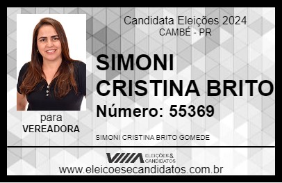 Candidato SIMONI CRISTINA BRITO 2024 - CAMBÉ - Eleições