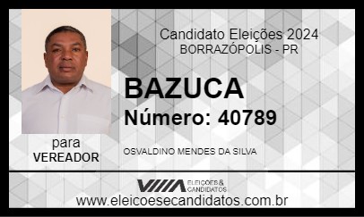 Candidato BAZUCA 2024 - BORRAZÓPOLIS - Eleições