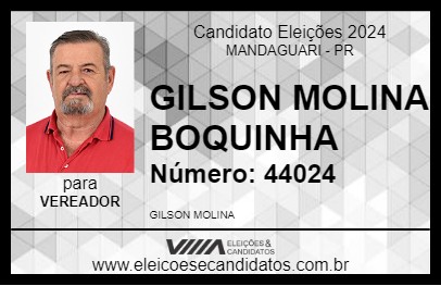 Candidato GILSON MOLINA BOQUINHA 2024 - MANDAGUARI - Eleições