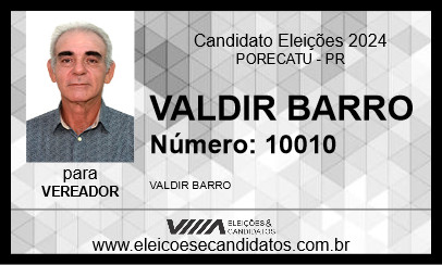 Candidato VALDIR BARRO 2024 - PORECATU - Eleições