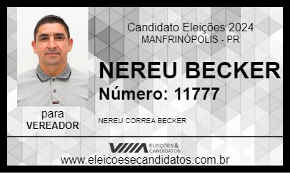 Candidato NEREU BECKER 2024 - MANFRINÓPOLIS - Eleições