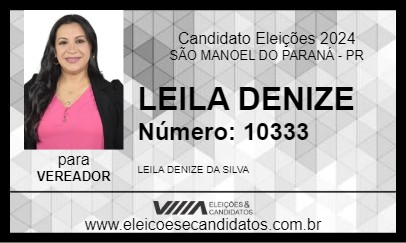 Candidato LEILA DENIZE 2024 - SÃO MANOEL DO PARANÁ - Eleições