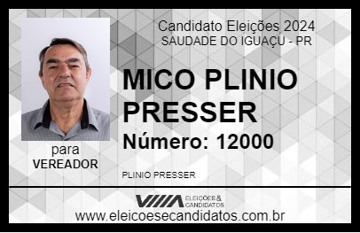 Candidato MICO PLINIO PRESSER 2024 - SAUDADE DO IGUAÇU - Eleições