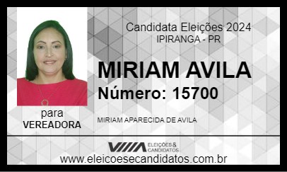 Candidato MIRIAM AVILA 2024 - IPIRANGA - Eleições