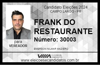 Candidato FRANK DO RESTAURANTE 2024 - CAMPO LARGO - Eleições