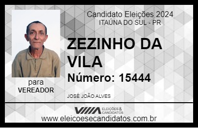 Candidato ZEZINHO DA VILA 2024 - ITAÚNA DO SUL - Eleições