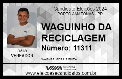 Candidato WAGUINHO DA RECICLAGEM 2024 - PORTO AMAZONAS - Eleições