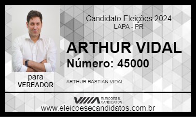 Candidato ARTHUR VIDAL 2024 - LAPA - Eleições