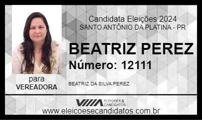 Candidato BEATRIZ PEREZ 2024 - SANTO ANTÔNIO DA PLATINA - Eleições