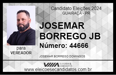 Candidato JOSEMAR BORREGO  JB 2024 - GUAIRAÇÁ - Eleições