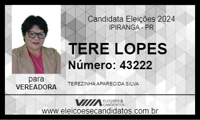 Candidato TERE LOPES 2024 - IPIRANGA - Eleições